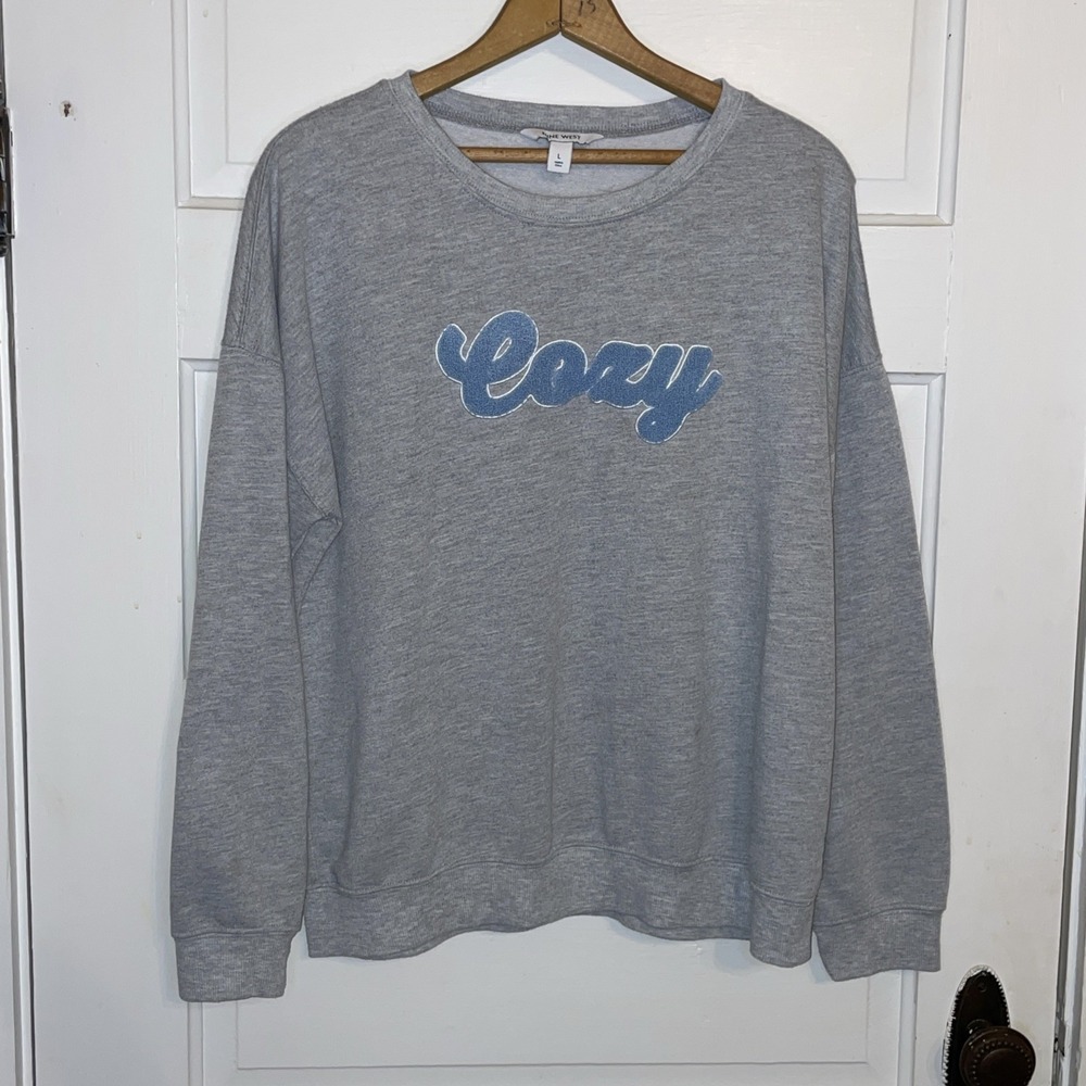 Gray Cozy Patch Sweatshirt | Ninewest Large |‎ Soft Girl Normcore Basic